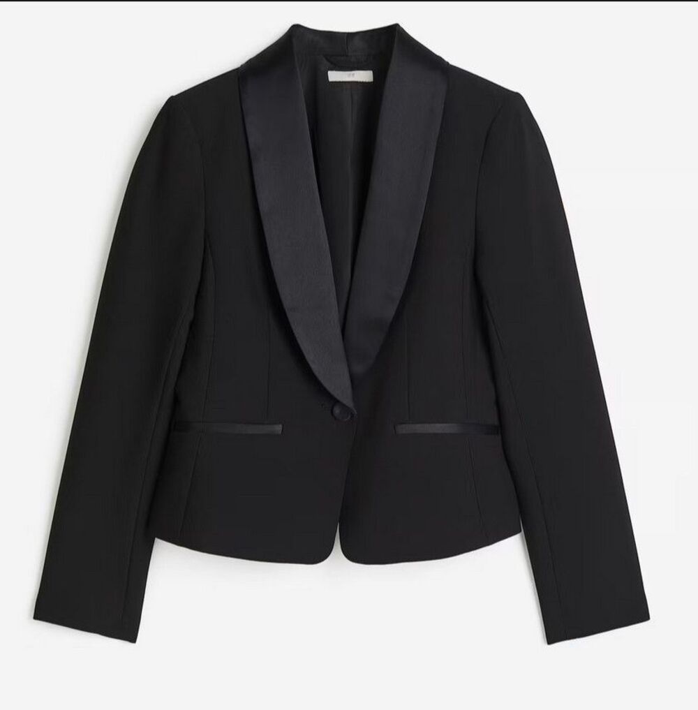 HM Cropped Tuxedo Blazer Size XS Satin Lapels Single Button